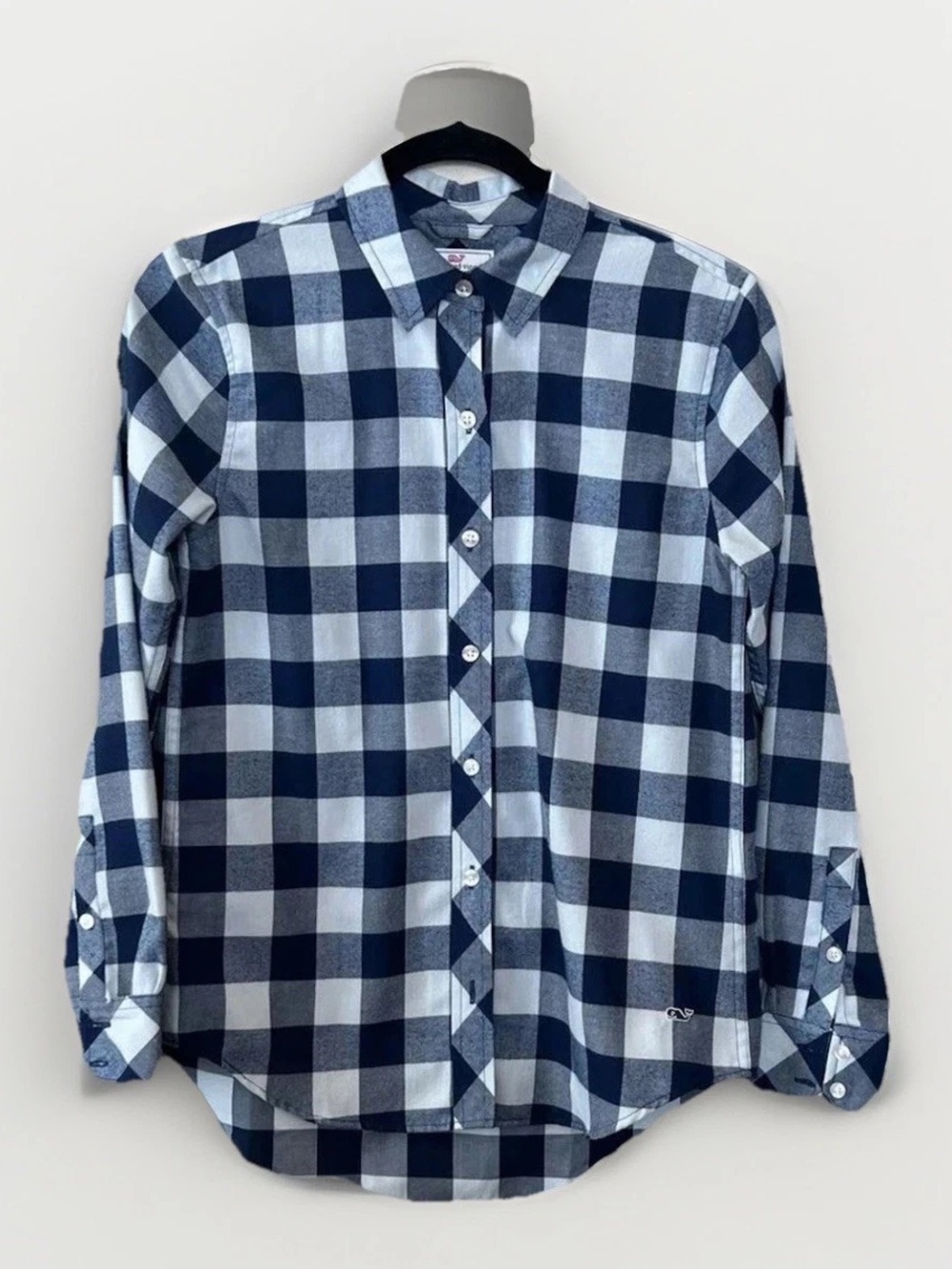 Vineyard Vines Navy and Light Blue Plaid Button-Down Shirt